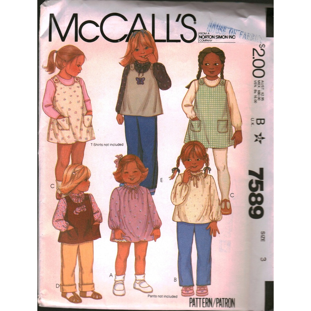 McCalls 7589 Vintage Sewing Pattern Toddlers Childrens Dress Blouse Jumper Top 3